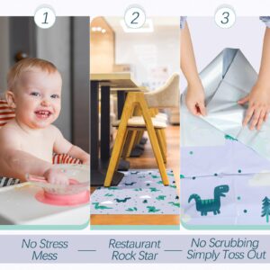 Tinideya 60 Sheets Disposable Baby Splat Mat for Under High Chair 47 x 29 Inch Disposable Placemats for Baby Waterproof Floor Mat Restaurant Table Mats Washable Spill Mat for Picnic Craft (Dinosaur)