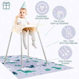 Tinideya 60 Sheets Disposable Baby Splat Mat for Under High Chair 47 x 29 Inch Disposable Placemats for Baby Waterproof Floor Mat Restaurant Table Mats Washable Spill Mat for Picnic Craft (Dinosaur)