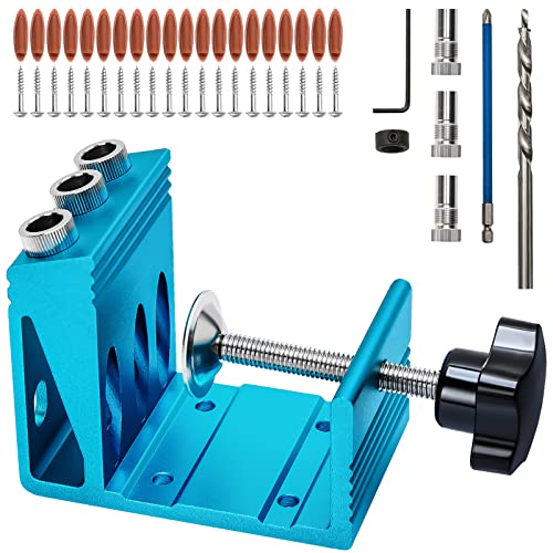 Pocket Hole Jig Kit with 3 Drill Hole Dowel Drill Joinery Screw Kit All-In-One Drill Hole System Set Wood Woodwork Guides Joint Angle Tool