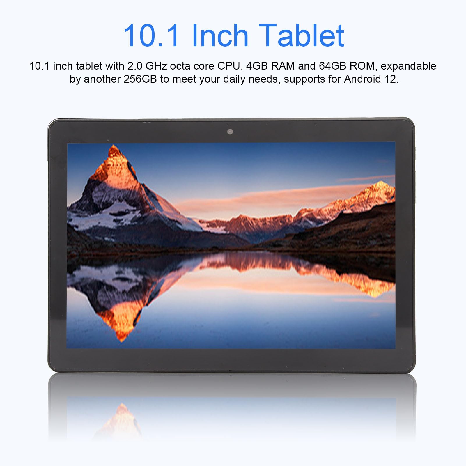 Vikye 10.1 Inch Tablet withEarphones,12 5G WiFi 4GB RAM 64GB ROM 1920x1200 Full HD Incell Touchscreen, Dual 8MP 13MP Cameras, USB Type C Port (US Plug)