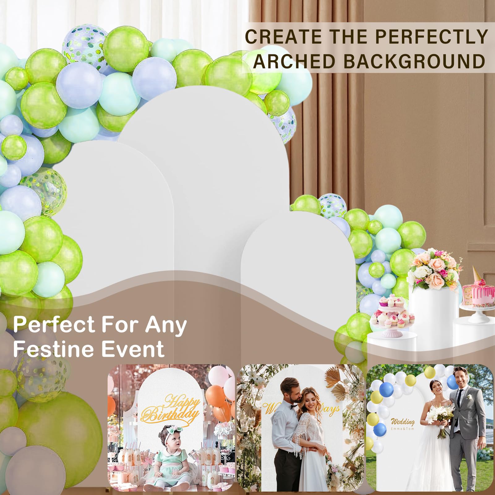 6FT 5FT 4FT Wedding Spandex Arch Backdrop Cover: Round Top Fitted Chiara Arch Stretchy Backdrop Stand Covers for Wedding Party Birthday Shower Reception Bridal Shower Decoration