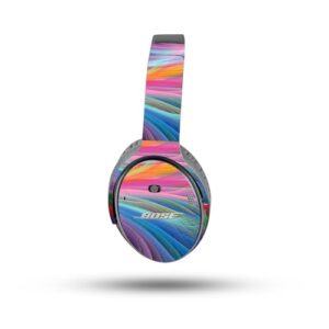 mightyskins skin compatible with bose quietcomfort 35 ii headphones - rainbow waves | protective, durable, and unique vinyl decal wrap cover | easy to apply, remove, and change styles