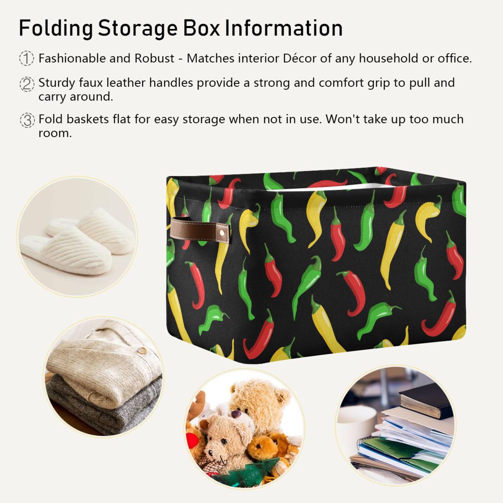 Hot Chili Peppers Storage Basket Bins Foldable Laundry Hamper Toy Storage Bins Box Organizer for Living Room Clothes Nursery Closet Shelf Playroom,1 pcs