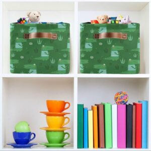 Green Crocodiles Leave Storage Basket Bins Sturdy Toy Storage Organizer Bins Laundry Basket with Handles for Living Room Clothes Nursery Closet Shelf Playroom,2 pcs