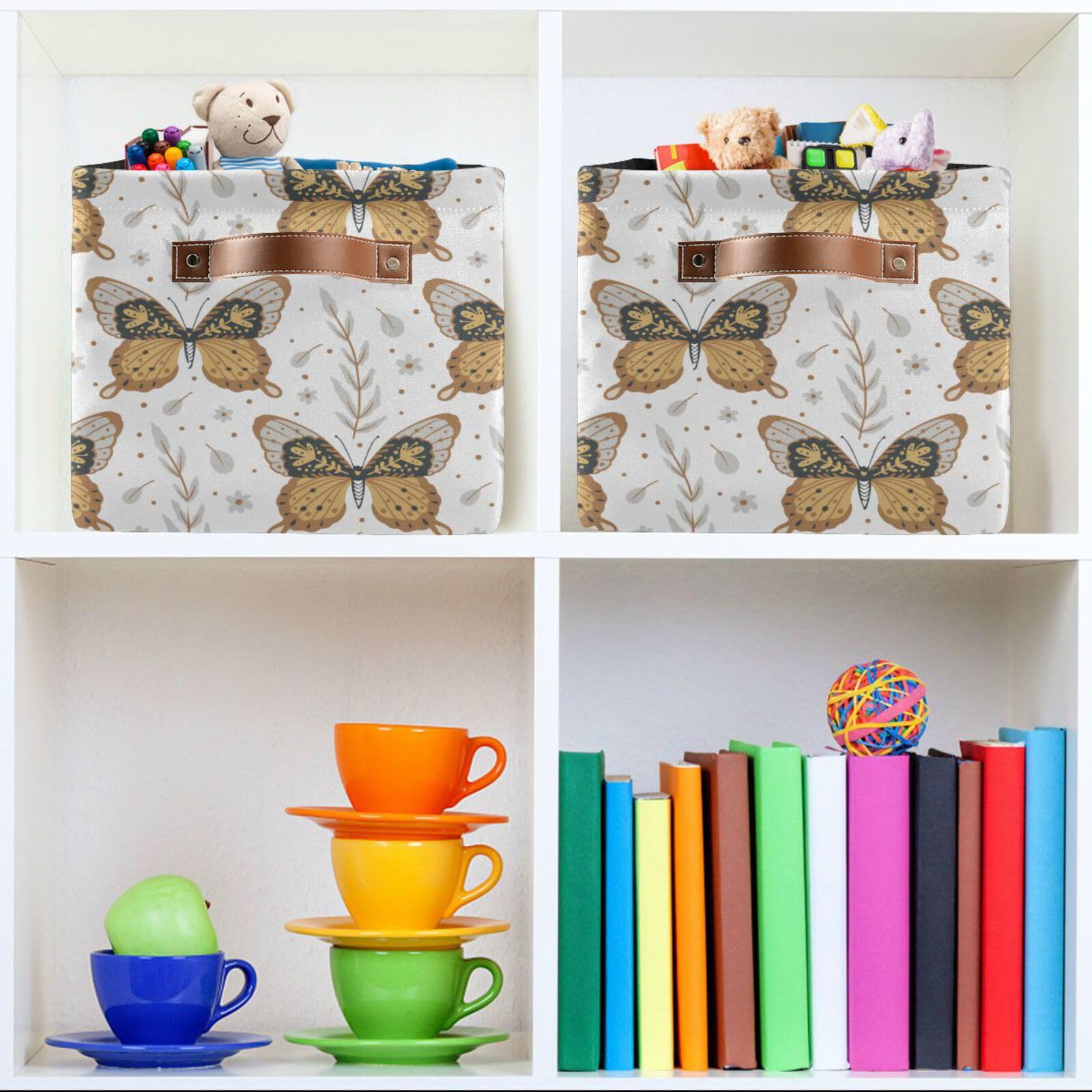 Summer Boho Butterfly Storage Basket Bins Foldable Toy Baskets Organization with Handles Laundry Hamper for Home Boys Girls Office Closet Shelf Nursery Baskets,2 pcs