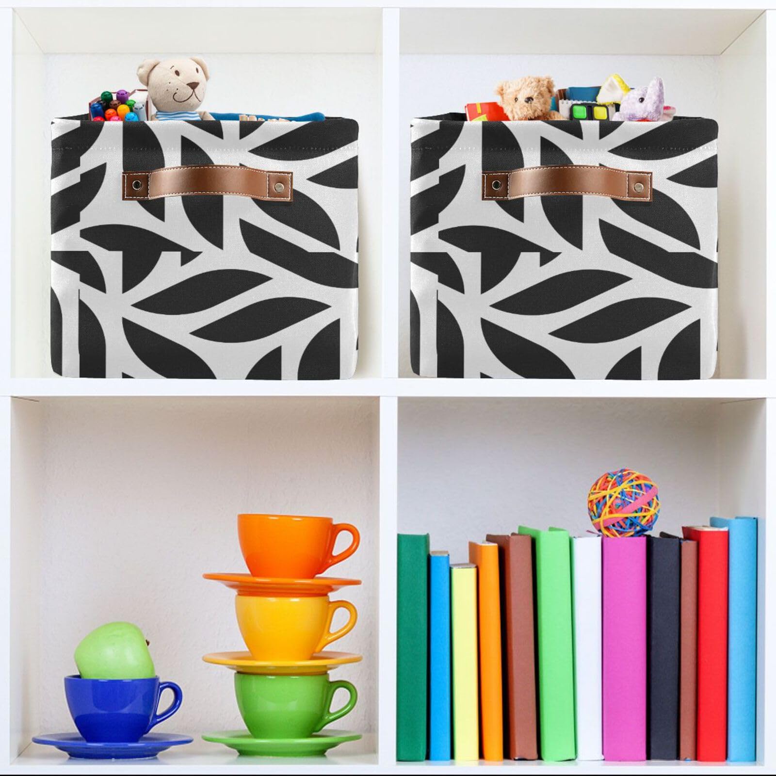 Geometric Tiles Striped Storage Basket Bins Foldable Toy Baskets Organization with Handles Laundry Hamper for Office Bedroom Clothes Bedroom Living Room,1 pcs
