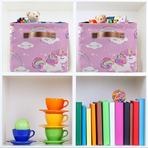 Unicorns Rainbows Clouds Storage Basket Bins Foldable Decorative Storage Box Laundry Hamper Baskte Storage for Home Boys Girls Office Closet Shelf Nursery Baskets,1 pcs