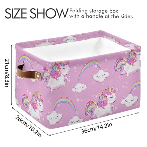 Unicorns Rainbows Clouds Storage Basket Bins Foldable Decorative Storage Box Laundry Hamper Baskte Storage for Home Boys Girls Office Closet Shelf Nursery Baskets,1 pcs