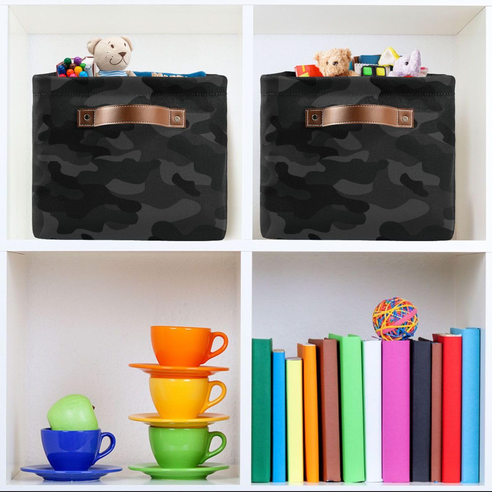 Dark Abstract Camo Storage Basket Bins Foldable Toy Baskets Organization with Handles Laundry Hamper for Bedroom Office Clothes Pet Nursery Living Room,2 pcs