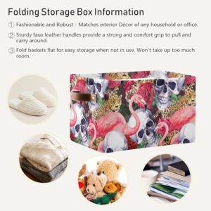 Skull Flamingo Leopard Storage Basket Bins Foldable Laundry Hamper Toy Storage Bins Box Organizer for Bedroom Office Clothes Pet Nursery Living Room,1 pcs