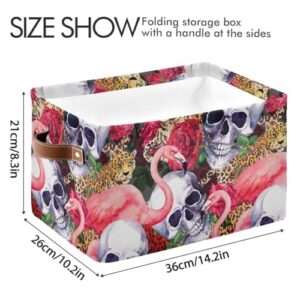 Skull Flamingo Leopard Storage Basket Bins Foldable Laundry Hamper Toy Storage Bins Box Organizer for Bedroom Office Clothes Pet Nursery Living Room,1 pcs