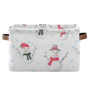 Cute Snowmen Christmas Storage Basket Bins Decorative Toy Laundry Basket Organization with Handles for Living Room Clothes Nursery Closet Shelf Playroom,1 pcs