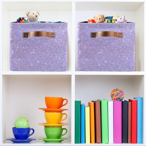 Purple Sequins Storage Basket Bins Foldable Decorative Storage Box Laundry Hamper Baskte Storage for Playroom Living Bed Room Office Clothes Nursery,2 pcs