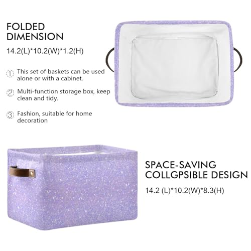 Purple Sequins Storage Basket Bins Foldable Decorative Storage Box Laundry Hamper Baskte Storage for Playroom Living Bed Room Office Clothes Nursery,2 pcs