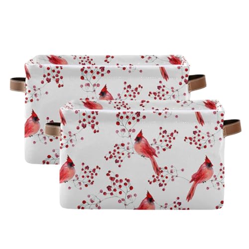 Cute Red Birds Storage Basket Bins Collapsible Toy Storage Bins with Handles Laundry Baskets for Home Boys Girls Office Closet Shelf Nursery Baskets,2 pcs