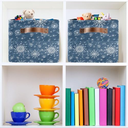 Christmas Snowflakes Storage Basket Bins Decorative Toy Organizer Bins Laundry Hamper Baskets with Handles for Home Boys Girls Office Closet Shelf Nursery Baskets,1 pcs