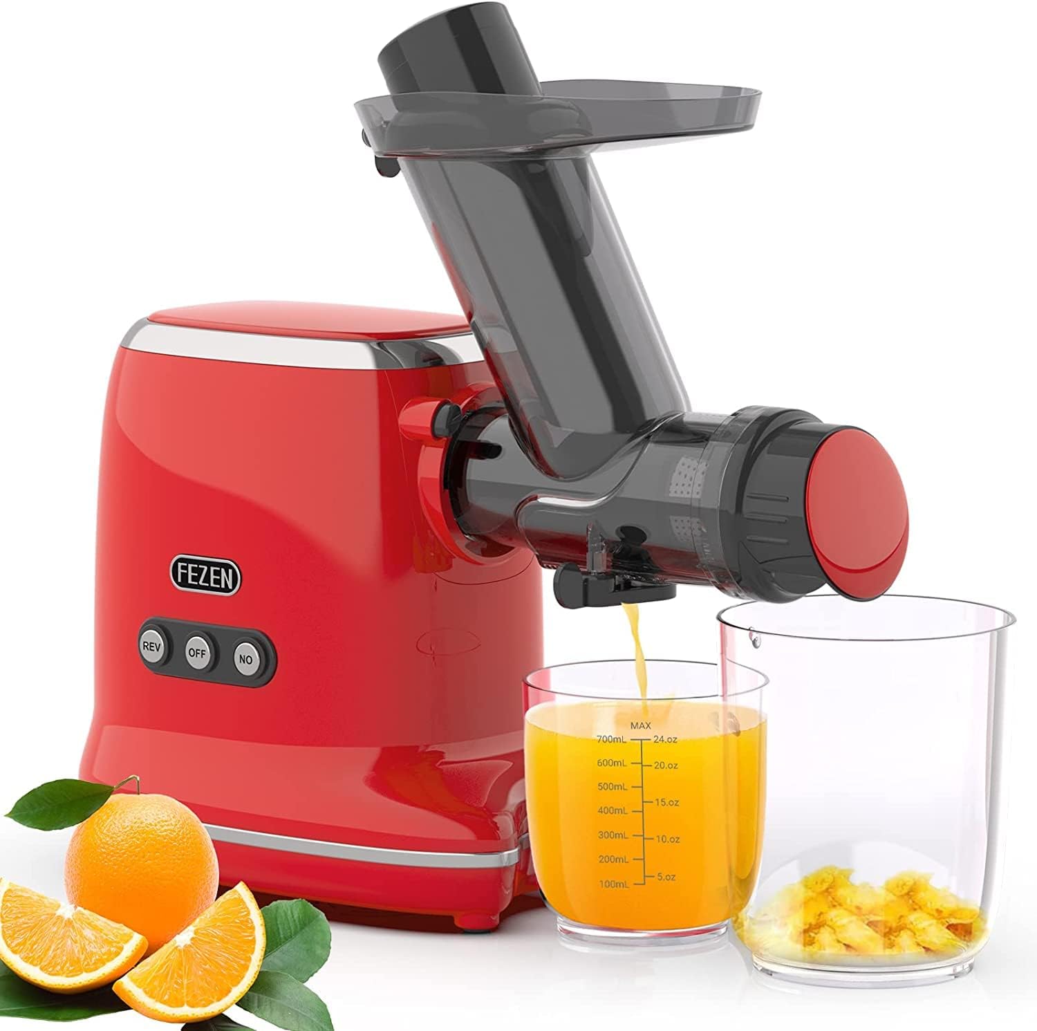 Cold Press Juicer, Masticating Juicer Machines for Vegetable and Fruit High Juice Yield with 2 Speeds/Reverse Function/Quiet Motor/3 inch Large Chute, Dishwasher Safe Ideal for Home, Red