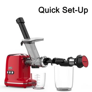 Cold Press Juicer, Masticating Juicer Machines for Vegetable and Fruit High Juice Yield with 2 Speeds/Reverse Function/Quiet Motor/3 inch Large Chute, Dishwasher Safe Ideal for Home, Red