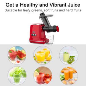 Cold Press Juicer, Masticating Juicer Machines for Vegetable and Fruit High Juice Yield with 2 Speeds/Reverse Function/Quiet Motor/3 inch Large Chute, Dishwasher Safe Ideal for Home, Red