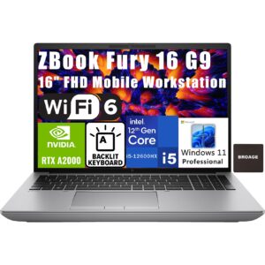 hp zbook fury 16 g9 16" fhd mobile workstation business laptop computer, 12th gen intel 12-core i5-12600hx (beat i7-11700b), rtx a2000 8gb gddr6, 128gb ddr5 ram, 8tb pcie ssd, wifi 6e, windows 11 pro