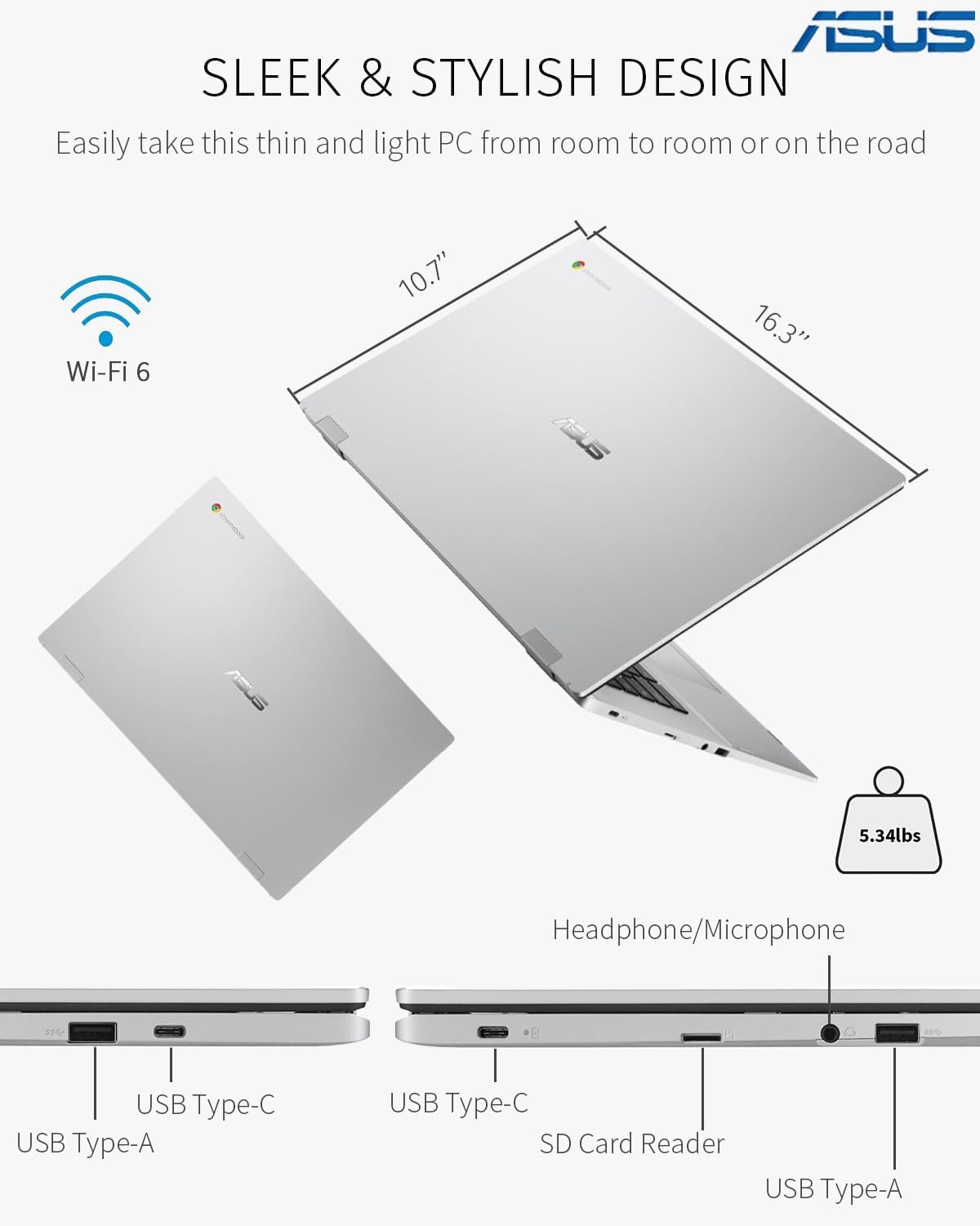 ASUS Chromebook Touchsceen Flip Laptop 2in1-14inch WUXGA IPS Display - AMD Ryzen 3-7320C - Backlit Keyboard - Wi-Fi 6 - USB C - Long Battery Life - Google Chrome (8GB RAM |128GB SSD+256G SD Card)