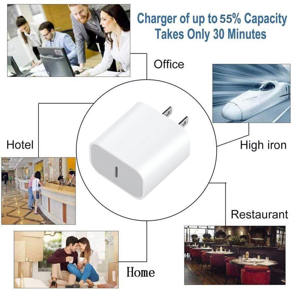 iPhone 15 Charger 20W USB C Charger for iPhone 15/15 Plus/Pro Max, iPad Pro 12.9/11 inch, iPad Air 5th/4th, iPad 10th, 2Pack PD Fast Charger Block with 6.6FT Long USB C to C Cable