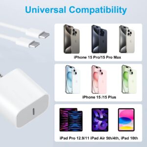 iPhone 15 Charger 20W USB C Charger for iPhone 15/15 Plus/Pro Max, iPad Pro 12.9/11 inch, iPad Air 5th/4th, iPad 10th, 2Pack PD Fast Charger Block with 6.6FT Long USB C to C Cable