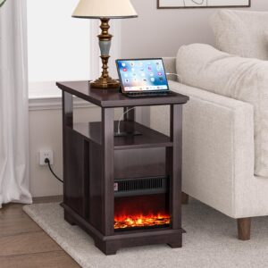 fagaga 1400w electric fireplace heater, 3d infrared fireplace table with wheels and charging station, safety certified, overheating safety protection (espresso)