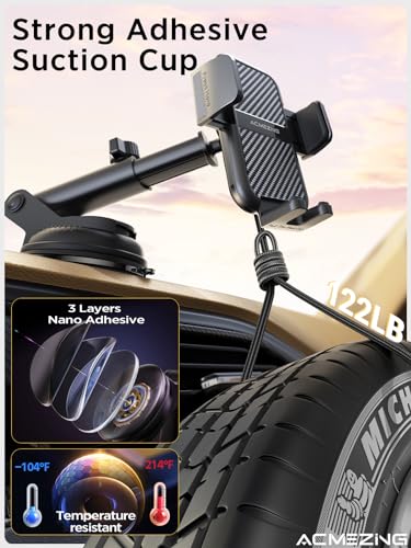 ACMEZING 3-in-1 Car Phone Holder Mount 【Extreme Terrain Stability】 Dashboard Windshield Air Vent 【Double Metal Hook】 Cell Phone Holders for Your Car for iPhone Samsung All Smartphones & All Car Model