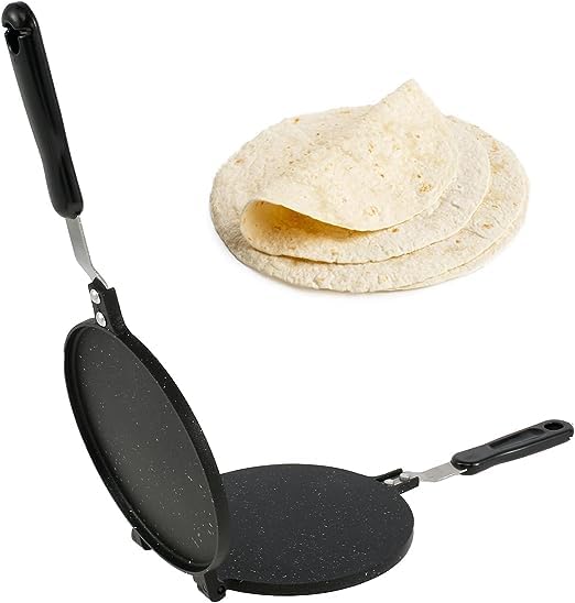 KOMFOR Tortilla Press Pan Non-Stick Flour Tortilla Press with Bakelite Handle Heavy-Duty Aluminum Tortilla Dough Press Pan Multipurpose Tortilla Press Stove Top Pan for Kitchen Tortilla Press Pan