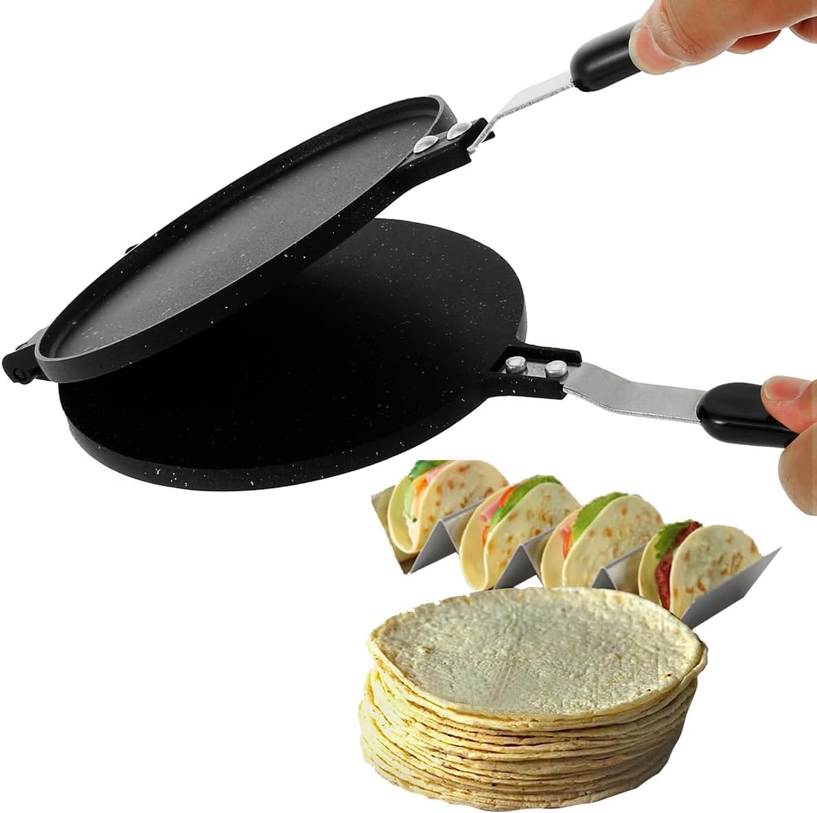 KOMFOR Tortilla Press Pan Non-Stick Flour Tortilla Press with Bakelite Handle Heavy-Duty Aluminum Tortilla Dough Press Pan Multipurpose Tortilla Press Stove Top Pan for Kitchen Tortilla Press Pan