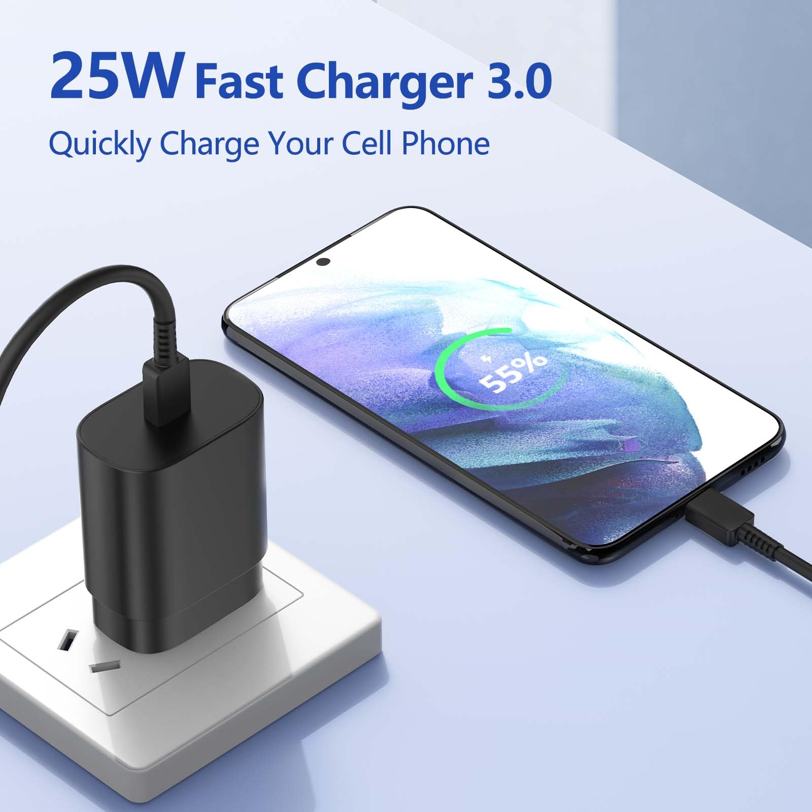 Esneer Samsung 25W Fast Charger, 10 Ft USB C Fast Charging Cable, Android Fast Charger,Suitable for Samsung Galaxy S23 Ultra/S23/S23+/S22/S22 Ultra/S22+/S21（3 Pack）