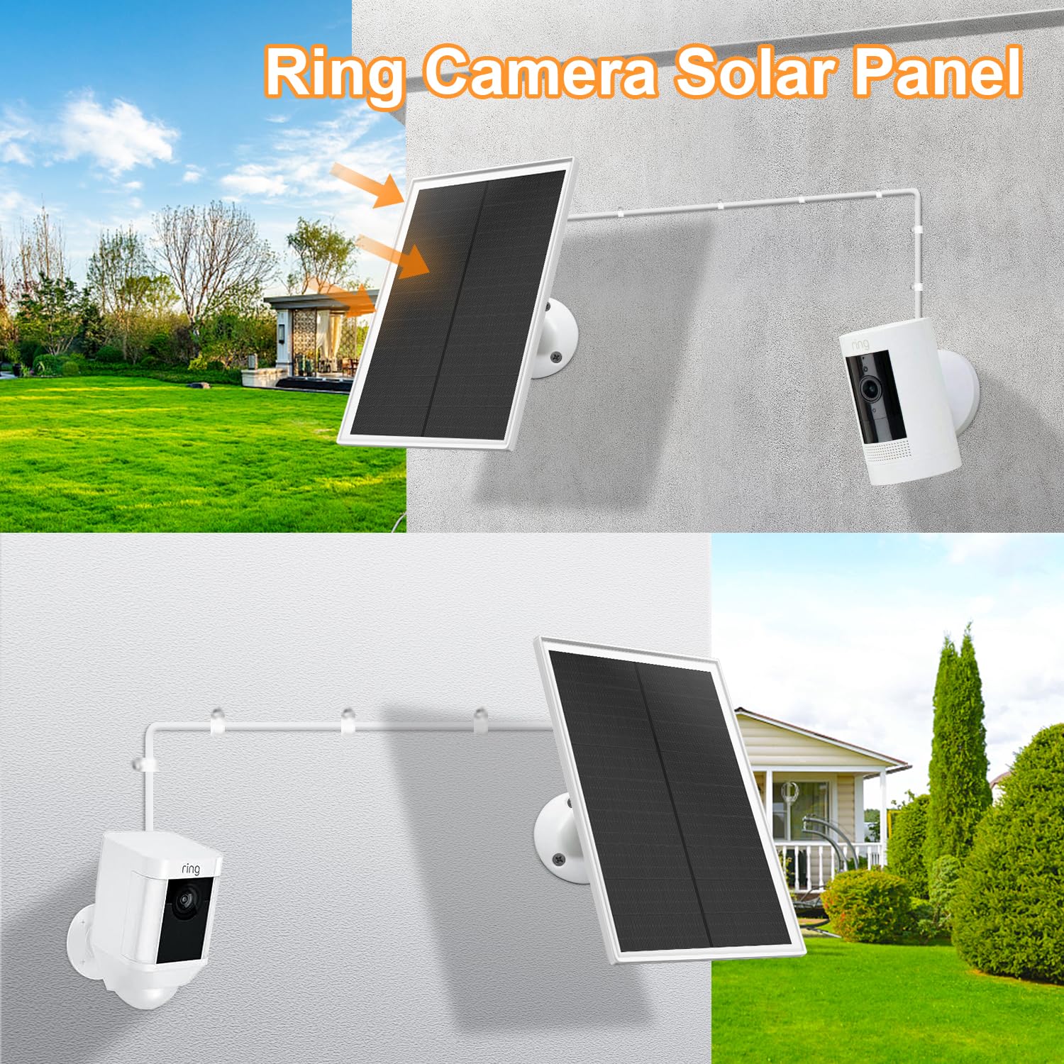 Ring Camera Solar Panel, Compatible with Ring Stick Up Cam Battery, Ring Spotlight Cam Battery, Not for Spotlight Plus/Pro, Waterproof, 6W Fast Charging, DC3.5mm Plug (2Pack)