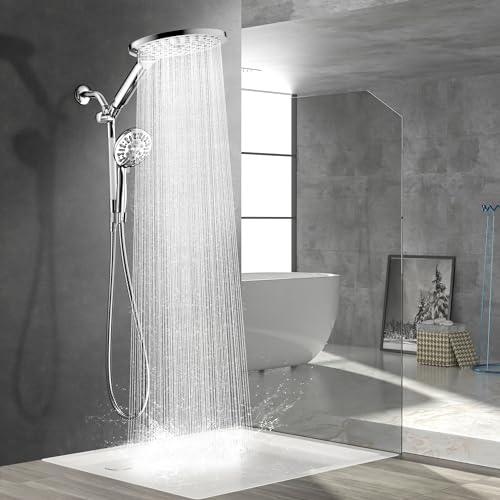 HOWUWEY Modern Dual Shower Head with Handheld Spray, 7.5" Rainfall Shower Head, 9 Modes Hand Showerhead, 78" Hose, Chrome