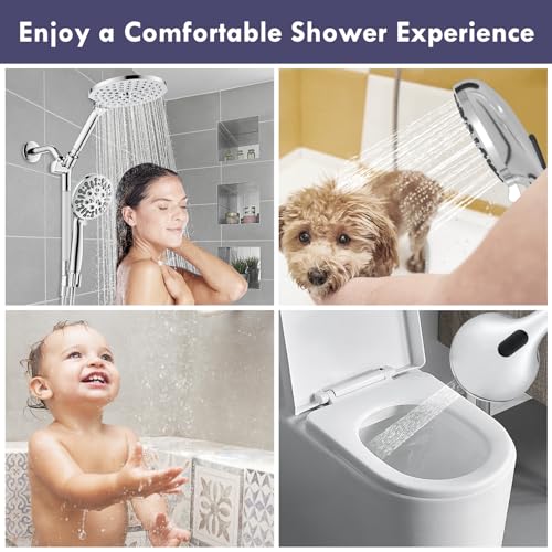 HOWUWEY Modern Dual Shower Head with Handheld Spray, 7.5" Rainfall Shower Head, 9 Modes Hand Showerhead, 78" Hose, Chrome