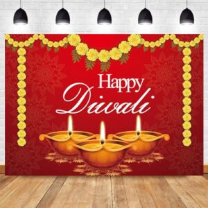 dotooma 7x5ft happy diwali photography backdrops red background yellow marigold india oil lamp candle burning lights party decor props supplies polyester