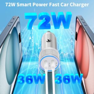 [Apple MFi Certified] iPhone 15 Car Charger Fast Charging, Rombica 72W Dual Type-C Power Cigarette Lighter Charger+USB-C Cable&Lightning Cable for iPhone 15 Plus/15 Pro/15 Pro Max/14/13/12/11/XS/iPad