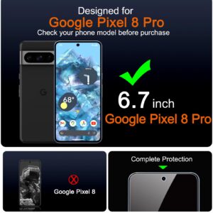 Ferilinso 4 Pack Privacy Screen Protector for Google Pixel 8 Pro with 4 Pack Tempered Glass Camera Lens Protector Phone Case Friendly Accessories Protector de Pantalla for Google Pixel 8 Pro