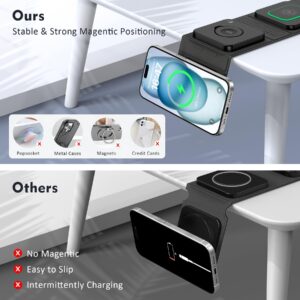 Wireless Charger for iPhone - 3 in 1 Charging Station for Apple Multiple Devices, Foldable Magnetic Mag-Safe Travel Charging Pad for iPhone 15 14 13 12 Pro Max Plus iwatch Watch & Airpods