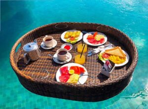 rattan floating tray - extra large pool serving basket for drinks, brunch, food - wedding photography accessory - water floats - deluxe design