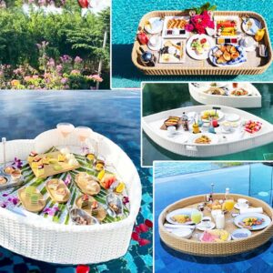 Rattan Floating Tray - Extra Large Pool Serving Basket for Drinks, Brunch, Food - Wedding Photography Accessory - Water Floats - Deluxe Design