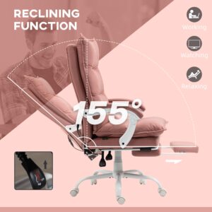 Vinsetto Executive Massage Office Chair with 6 Vibration Points, Microfiber Computer Desk Chair, Heated Reclining Chair with Footrest, Armrest, Double Padding, Pink