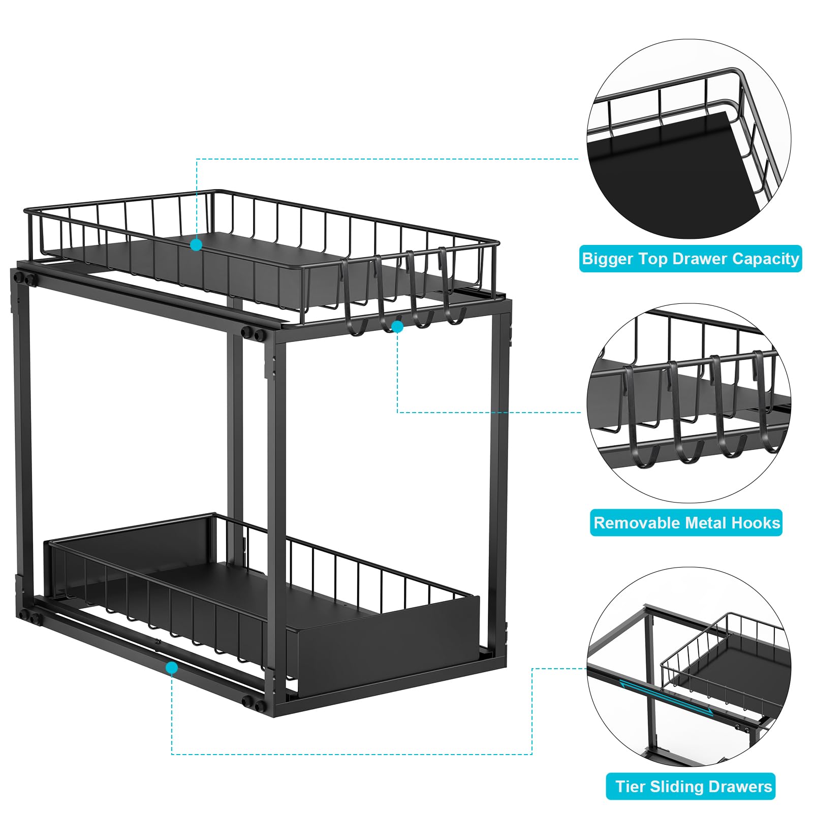 SEVEKO Under Sink Organizer, Cabinet Organizer,Pull Out Cabinet Shelves Organizer 2 Tier Slide Out Sink Shelf, Multi-Purpose Organization and Storage Shelf, Metal, Black