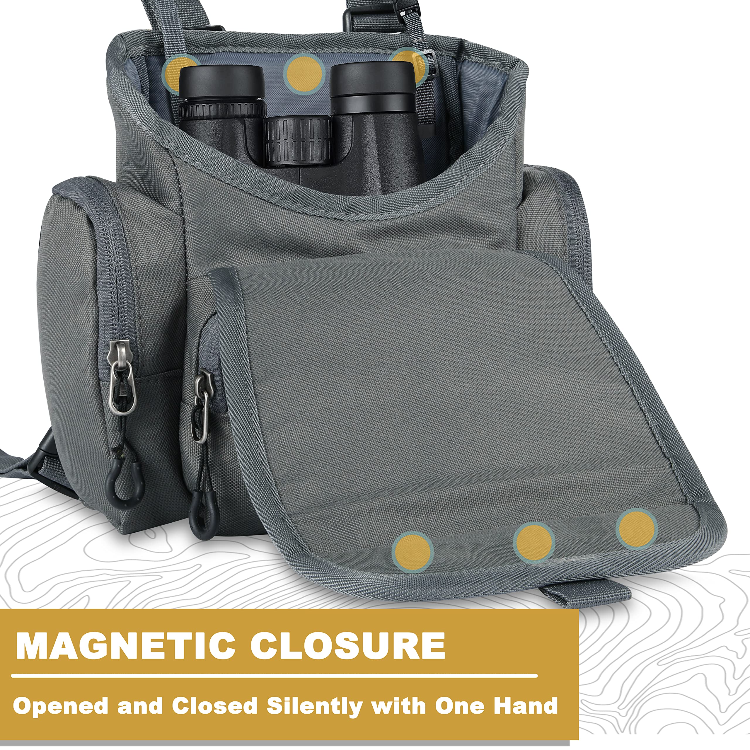 UIIHUNT Binocular Harness Chest Pack - Lightweight Bino Harness with Rangefinder Pouch - Durable Binocular Chest Packs for Hunting & More - Bino Harness Holds rangefinders, Phones, ect (Grey)