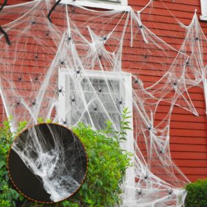 zoroaotp halloween spider web decorations, 300 sqft spider webs and 20 plastic spiders, super stretch cobwebs for halloween party decor gifts, spooky halloween decorations outdoor indoor