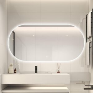 jsljdm 500 x800 mm illuminated backlit led bathroom mirror, wall mounted multifunction bathroom vanity mirror with lights and demister pad, energy-saving illuminated smart mirror