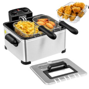 medimall deep fryer with basket, 5.3qt/21cup electric oil fryer for home use, 1700w stainless commercial countertop fryers w/view window/timer control/temperature knob, small fat fryer for chicken