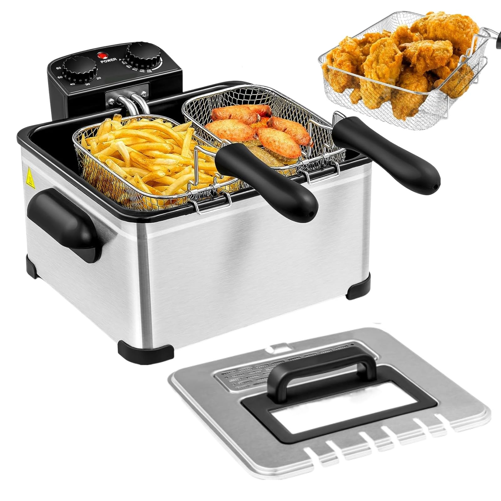 MEDIMALL Deep Fryer with Basket, 5.3QT/21Cup Electric Oil Fryer for Home Use, 1700w Stainless Commercial Countertop Fryers w/View Window/Timer Control/Temperature Knob, Small Fat Fryer for Chicken