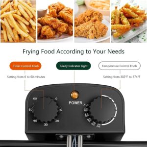 MEDIMALL Deep Fryer with Basket, 5.3QT/21Cup Electric Oil Fryer for Home Use, 1700w Stainless Commercial Countertop Fryers w/View Window/Timer Control/Temperature Knob, Small Fat Fryer for Chicken