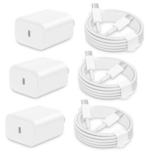 3 pack i phone 15 charger fast charging, 20w usb c charger block with 6ft usb c i phone 15 charger cable compatible with phone 15 pro max /15 plus/,pad pro 12.9"/11",ipad air 5th/4th 10.9"